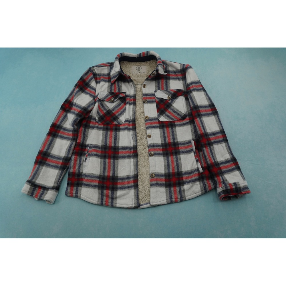 Sage Collective Plaid Sherpa Lined Fleece Shirt Jacket Shacket White Red Small